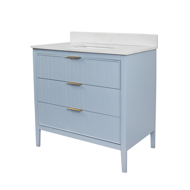 Meuble-lavabo Evelyn, Bleu poudre / or, 36"