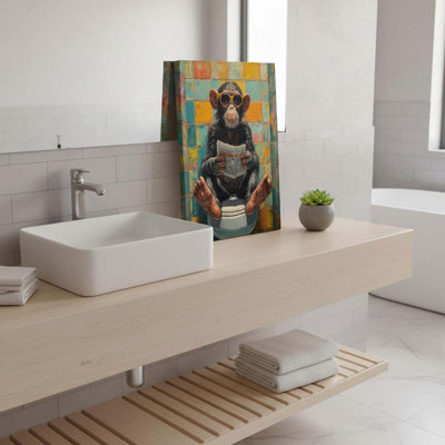 Funny Monkey Wall Art Bathroom Monkey Painting Wall Decor Chimpanzee Picture Prints.