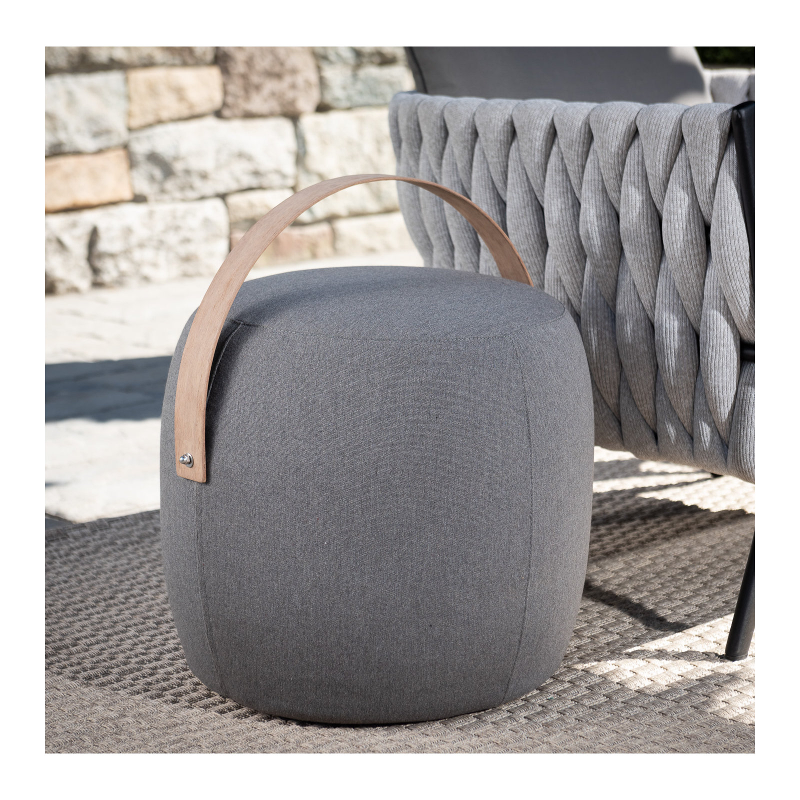 Talita Round Upholstered Outdoor Ottoman, Graphite