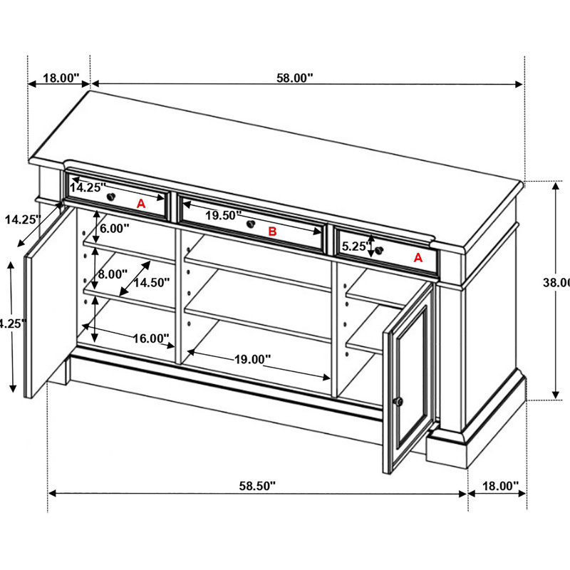 Desserte à 3 tiroirs au design délavé: Buffet pour les espaces repas. Fabriqué en peuplier, en bois d'ingénierie et en placage, trois tiroirs coulissants, deux portes d'armoire et six tablettes réglables