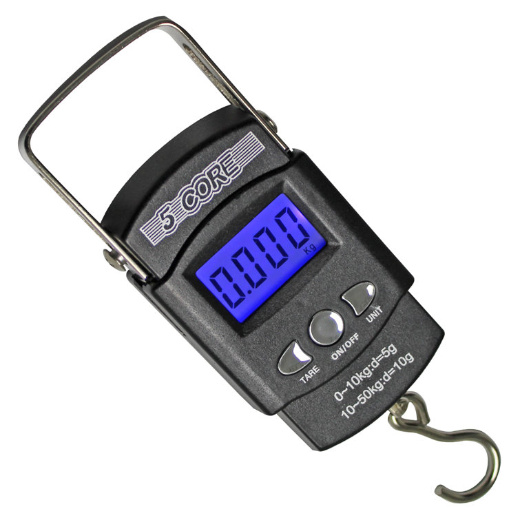 5 Core Fish Scale 110lb, Backlit Blue LCD, Measuring Tape, Hanging
