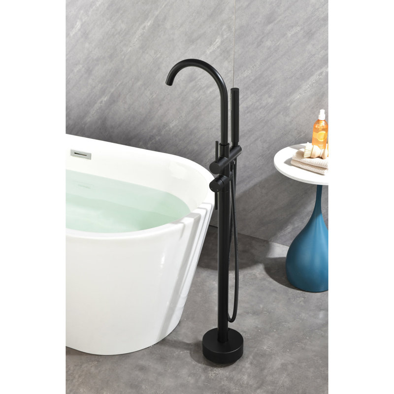 Robinet de baignoire noir mat avec douche à main et extrémité rotative à 360 degrés pour bec autoportant à haut débit