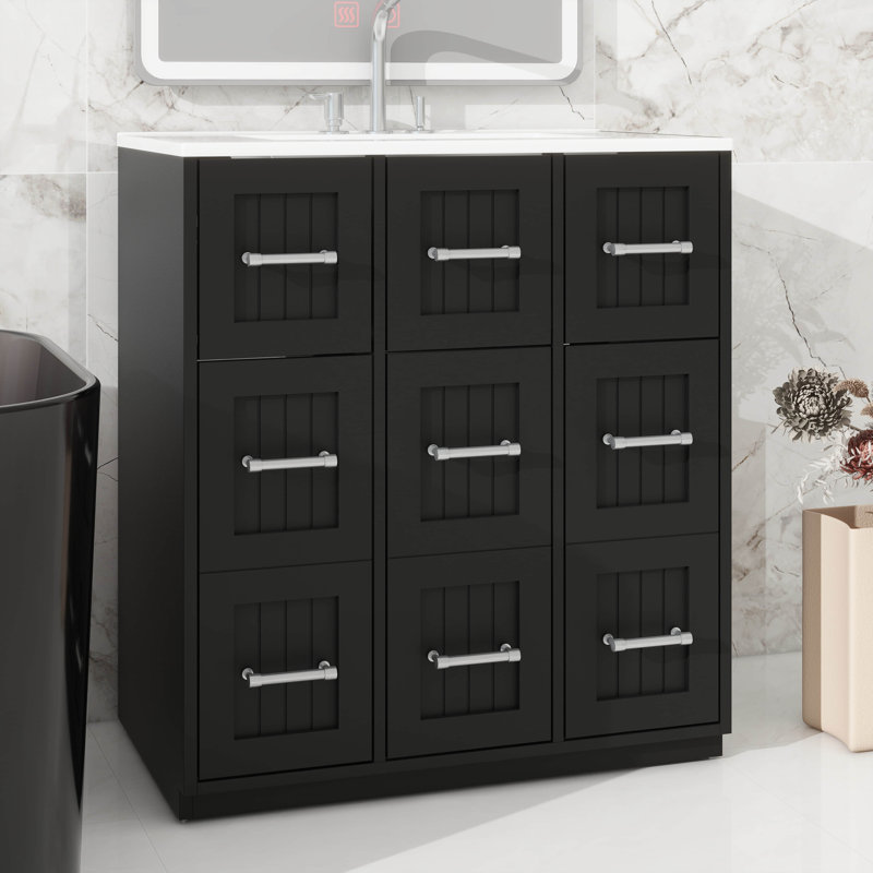 Meuble-lavabo autoportant de 30 po avec lavabo encastré, tiroirs, surface finie, portes à fermeture en douceur, armoire avec tiroir basculant