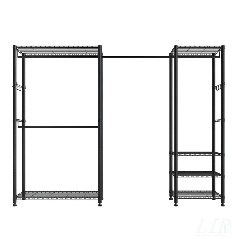 Portant robuste à structure en acier, capacité de charge de 800 lb avec tablettes réglables et tringles de suspension pour un rangement polyvalent