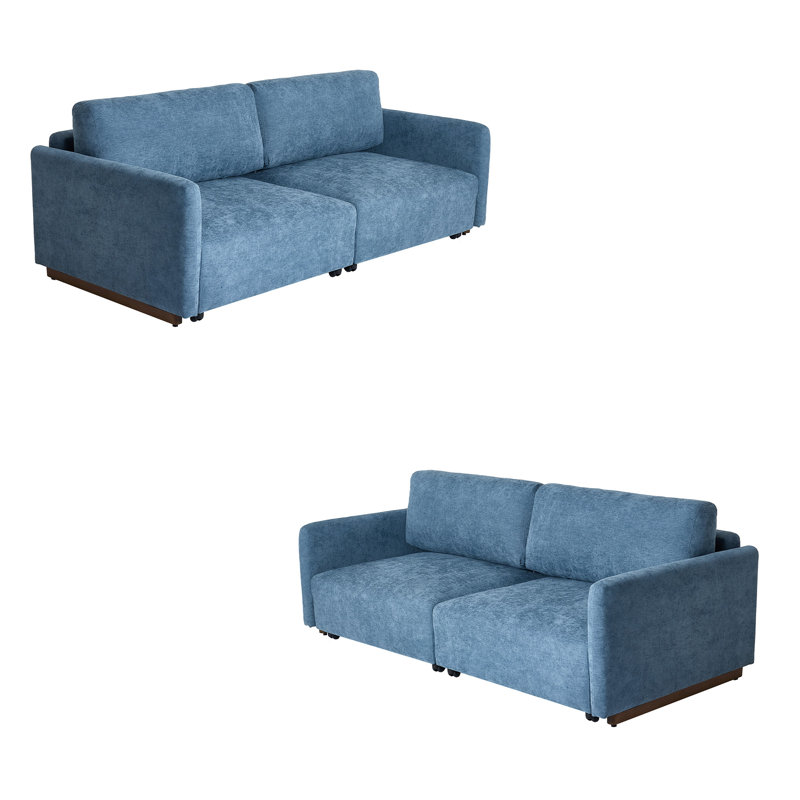 Canapé-lit rembourré convertible avec lit escamotable, Chenille bleu