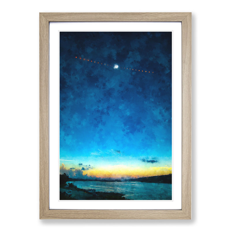 Total Eclipse over the River - Picture Frame Graphic Art, 65cm H x 48cm W x 2cm D, Oak