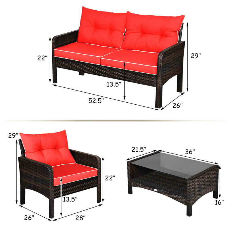 Gullo 4 - Person Patio Conversation Set with Cushions, Red