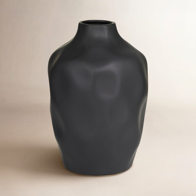 Stoneware Table Vase, Brown, 13.8" H x 9.35" W x 9.25" D