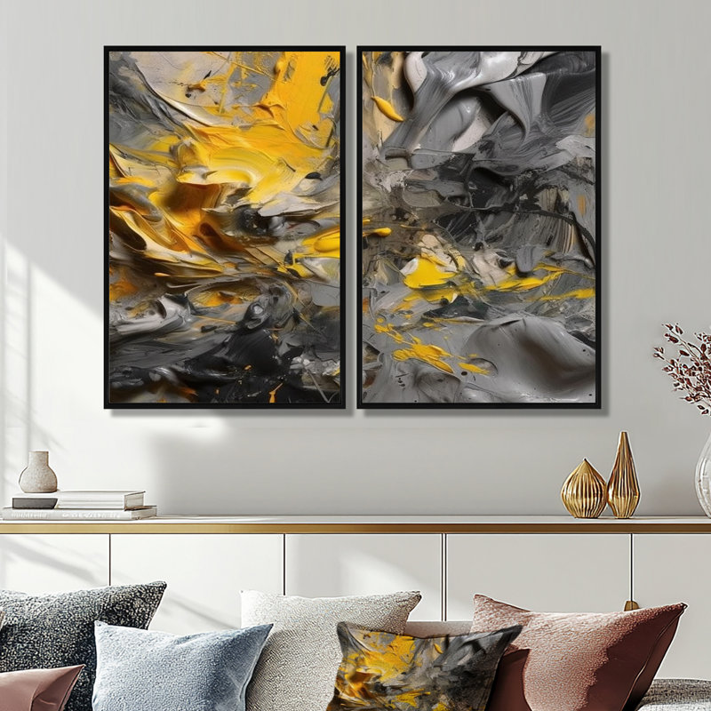 Clina - Modern Wall Art, Black, 36" H x 48" W, Floater Framed Print