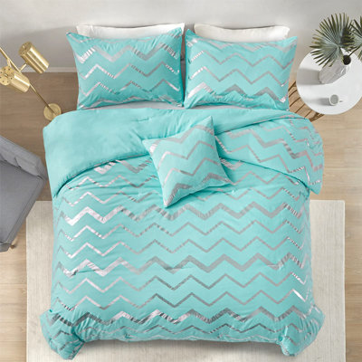 4 Piece Metallic Comforter Set Soft Microfiber Bedding with Pillow Shams & Decorative Pillow Sham