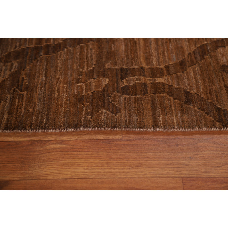 Abstract Hand-Knotted Rectangle 4'6" x 5'11" Wool Area Rug in Walnut/Black