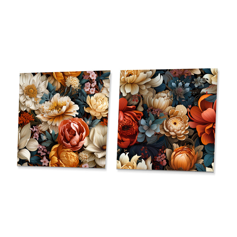 Hoy - Ensemble de 2 carrés à motif floral en métal, H 36 po x l 72 po
