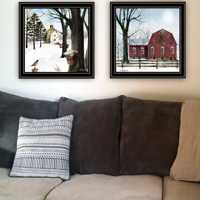 Impression murale de chambre à coucher: Un peu de neige, en attente du printemps. Cadre noir. Bois et papier. 14 po x 14 po, 4 lb Fabriqué en. Ajoutez du style à votre pièce Améliorez l'espace