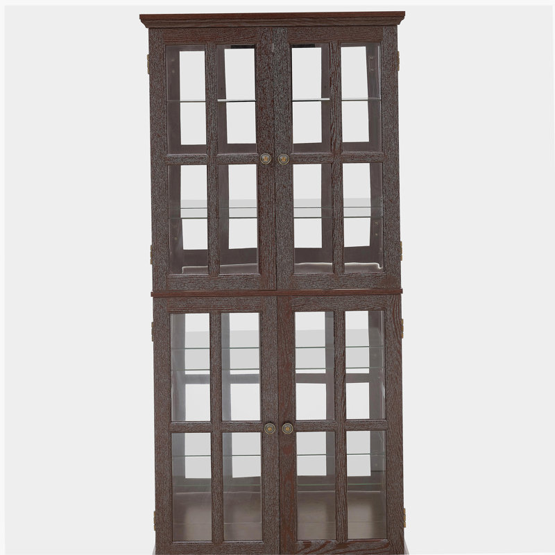 Curio Display Cabinet, Antique Display Cabinet with Glass Doors Adjustable Shelves for Collectibles Four Door Design Vintage Showcase for Home or Office Antique Display Case E26 Bulb Included CHE
