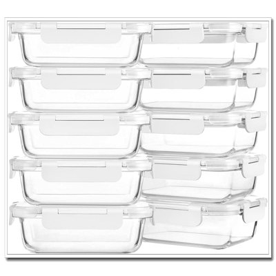 10-Pack 22 Oz White Glass Meal Prep Containers - Airtight Lids, Microwave/Oven/Freezer/Dishwasher Safe Lunch Containers