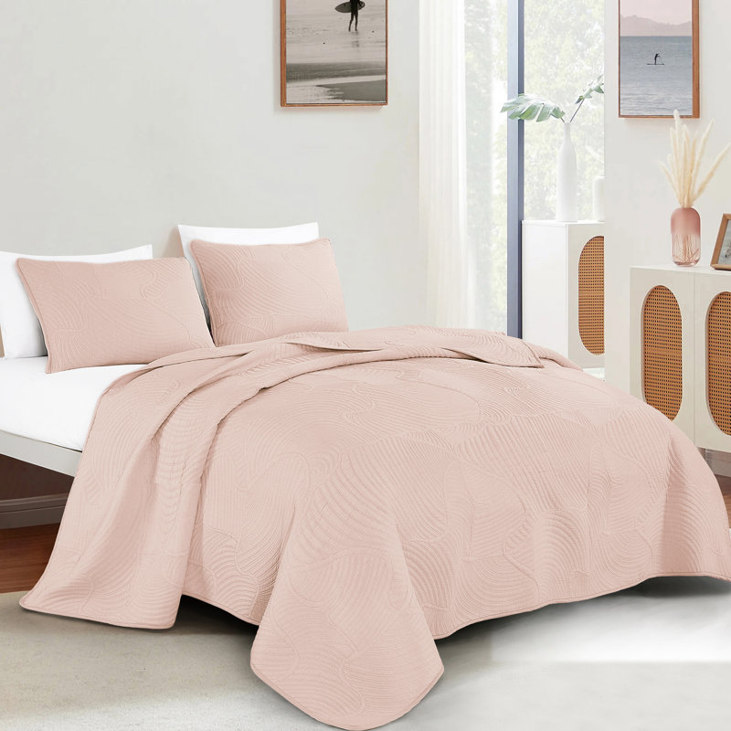 Ensemble de couvre-lit réversible en coton Taini, Couvre-lit grand + 2 taies décoratives très gran, Rose