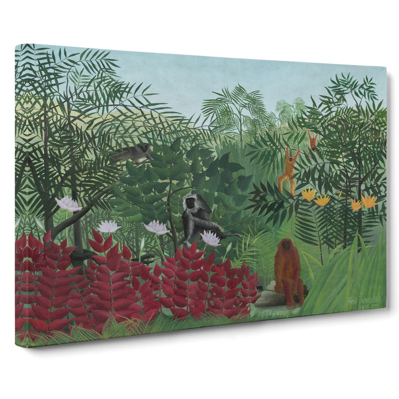 Tropical Forest With Monkeys by Henri Rousseau - Wrapped Canvas, 50cm H x 76cm W x 3cm D