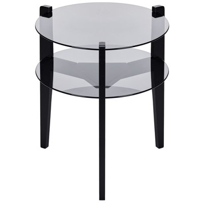 Magnum Mixed Material Modern Two-Tier Side Table in Black