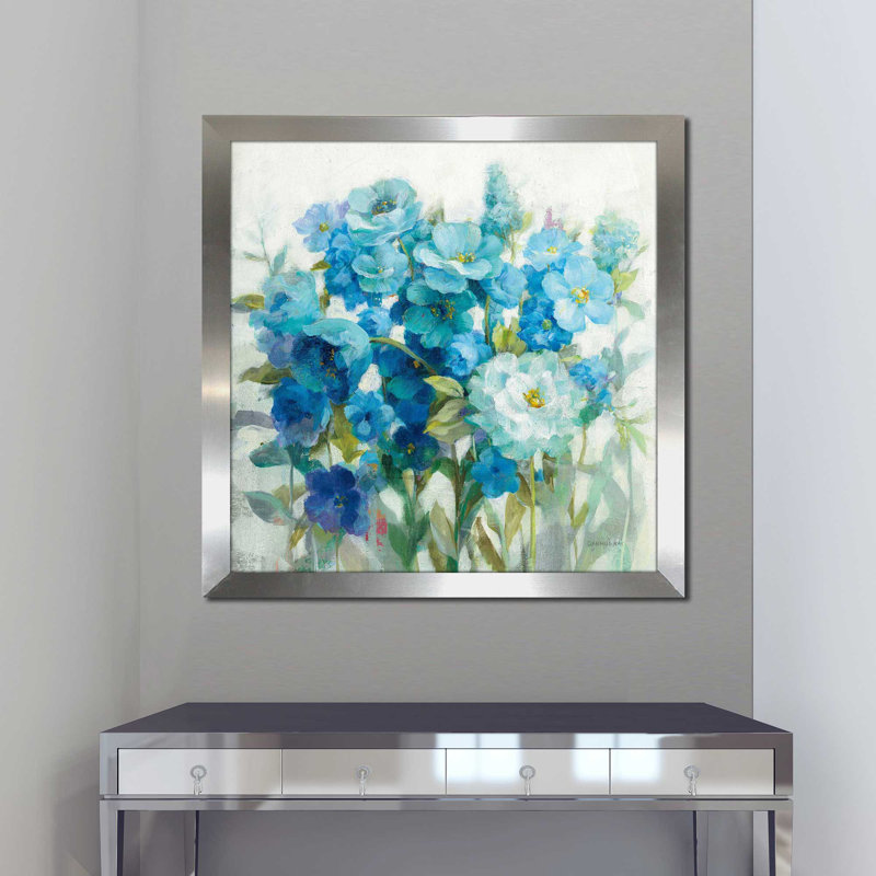 Summer Blues - Peinture, H 37,5 po x l 37,5 po x P 1 po, Encadrement argenté