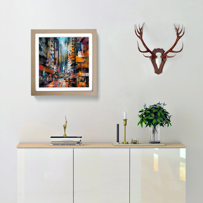 City Of Hong Kong Abstract No.3 - Single Picture Frame Print on Wood, Oak