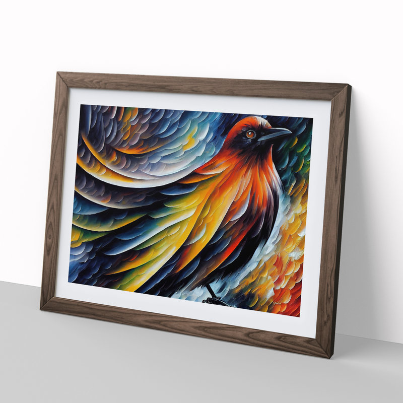 Crow Bird Vol.3 Abstract - Framed Print, 34cm H x 46cm W x 2cm D, Walnut