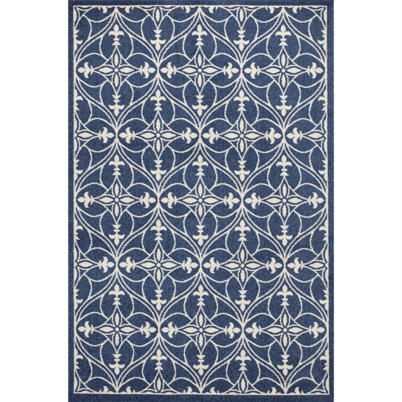 Tapis bleu et ivoire Aasto, Rectangle 1 pi 11 po x 3 pi 9 po