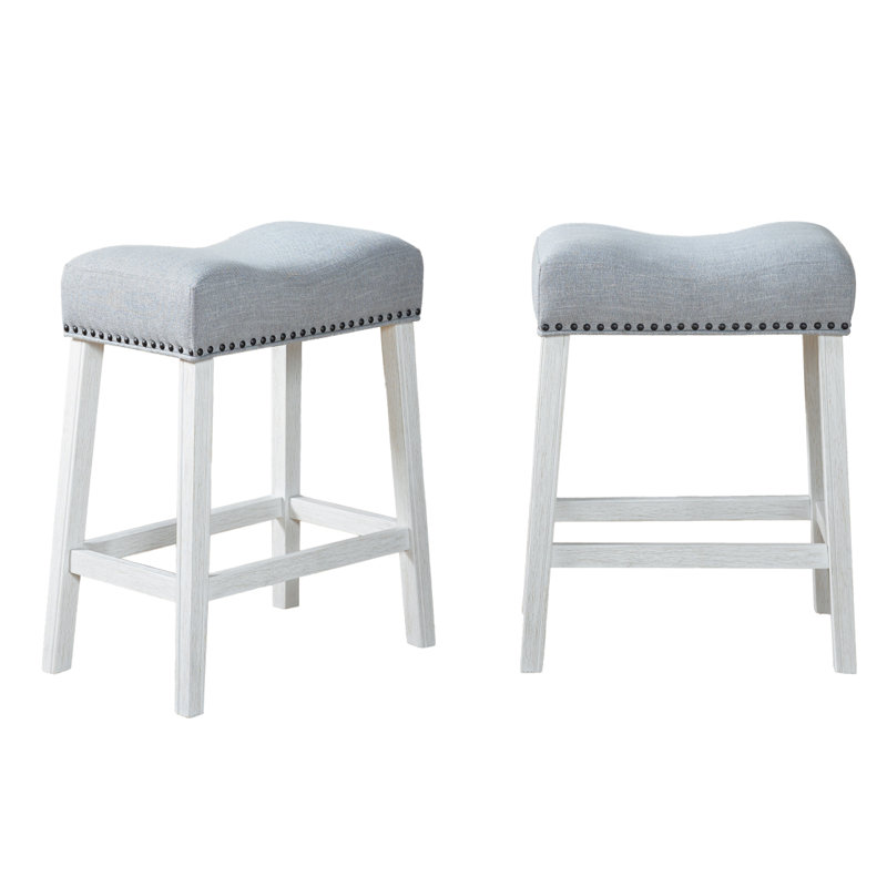 Ensemble de tabourets de comptoir rembourrés, Gris clair, Blanc