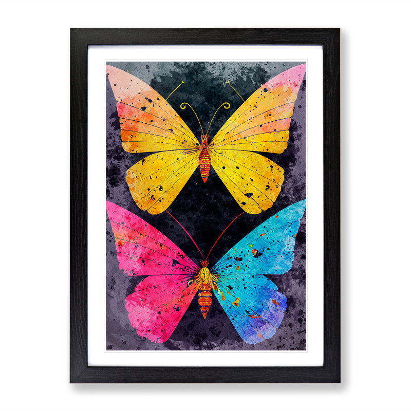 Colourful Butterflies No.3 - Single Picture Frame Print, Black Framed, 46cm H x 34cm W x 2cm D