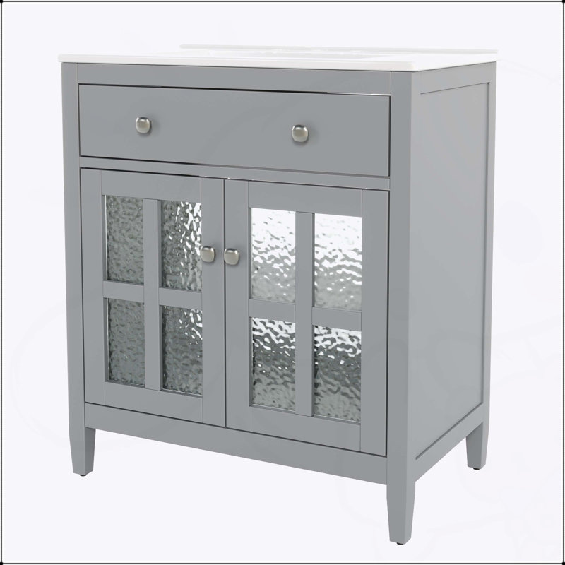 Meuble-lavabo de 30 pouces avec lavabo en céramique, tablette réglable et charnières à fermeture en douceur pour les salles de bain modernes