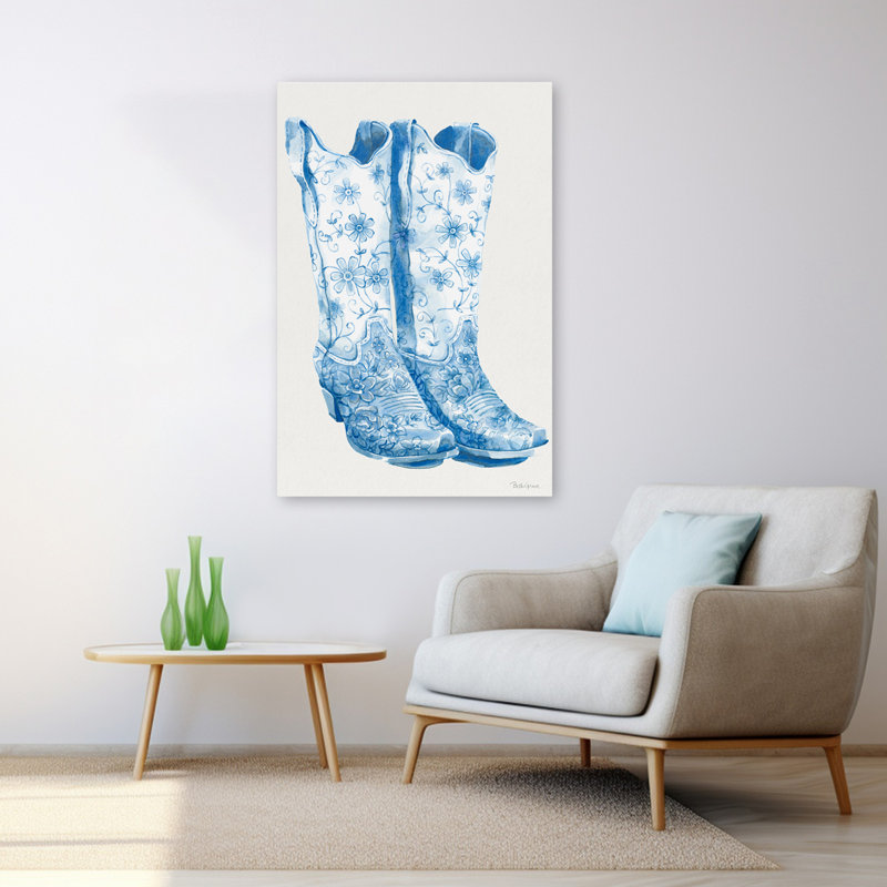Bottes bleues, art abstrait, art contemporain, H 48 po x l 32 po