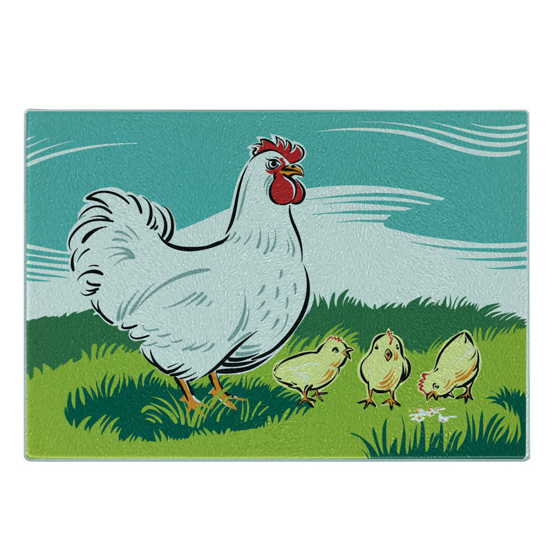 Multicolore caricature de poule en verre trempé Ambesonne
