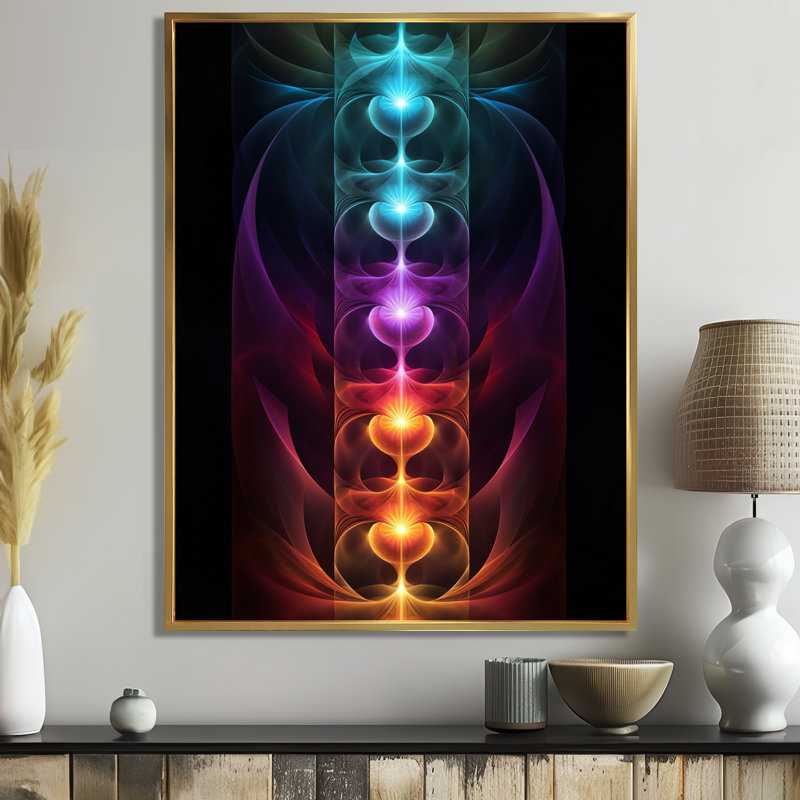 Chakra, premier mouvement méditation - art mural géométrique, H 20 po x l 12 po x P 1 po, Toile avec cadre flottant or