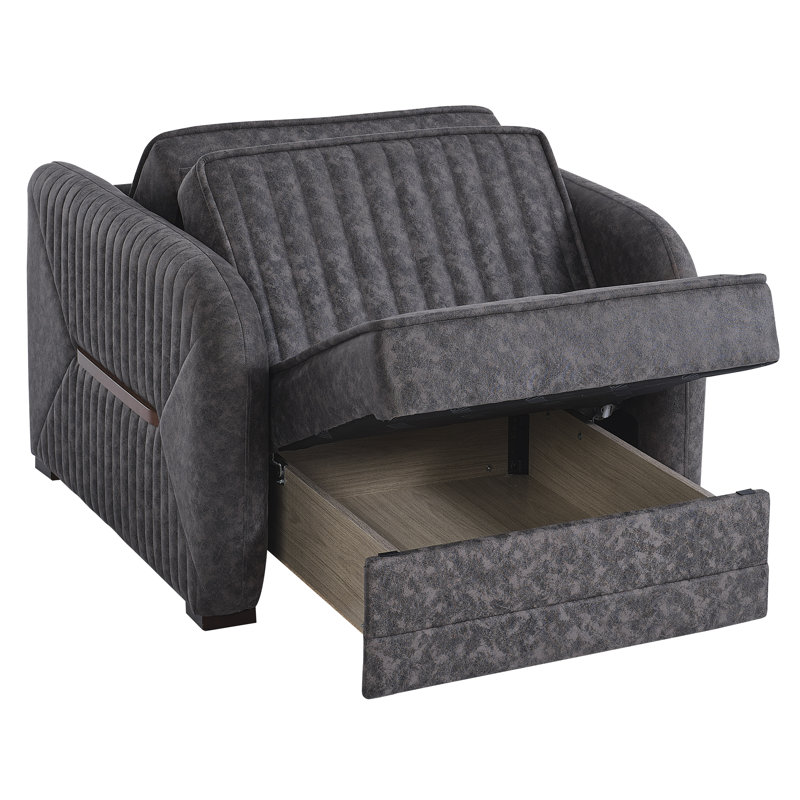 Annali Fabric Upholstered Convertible 3-in-1 Sleeper Arm Chair With Storage, Gray Microfiber/Microsuede