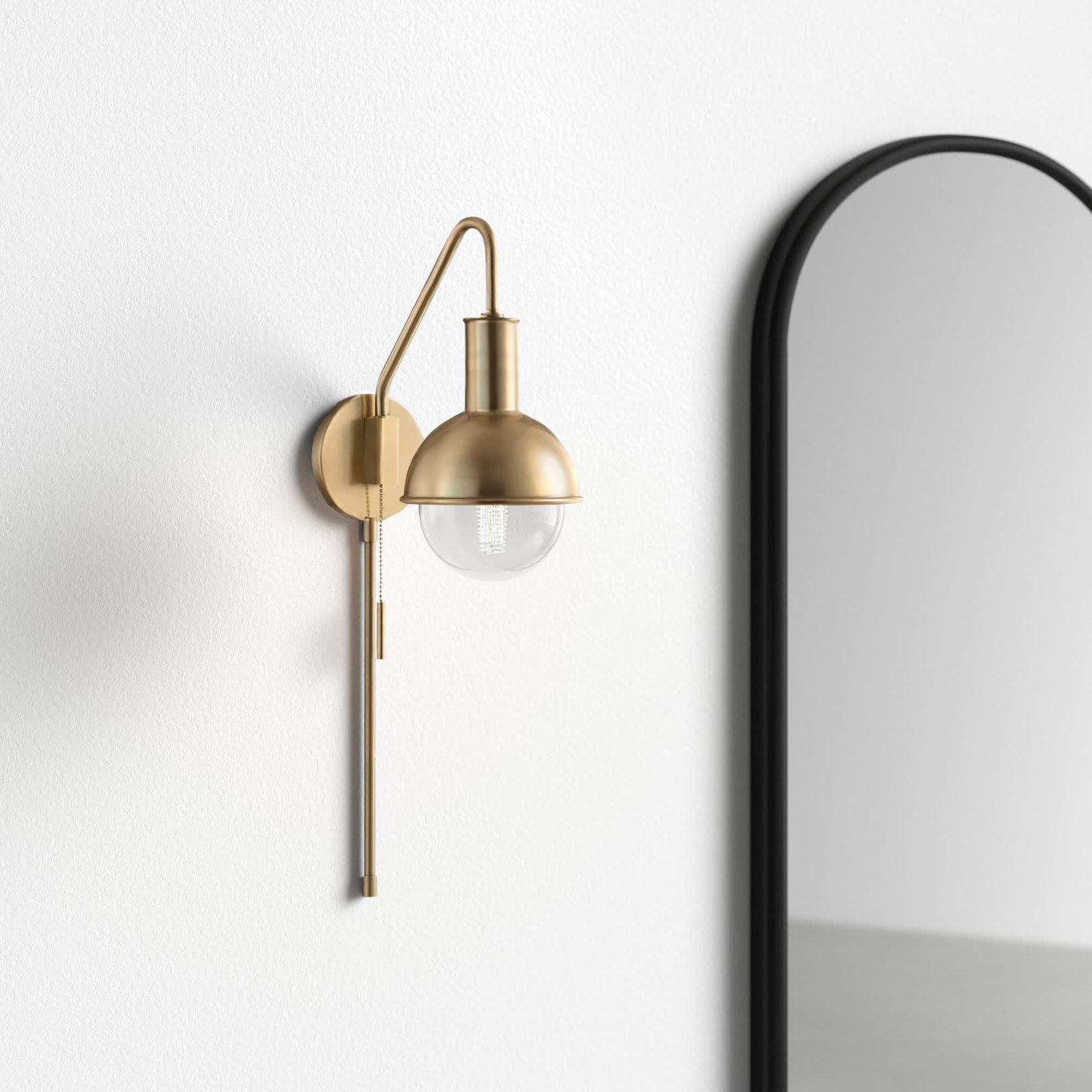 Luke Single Light Dimmable Plug-in Armed Sconce, Aged brass