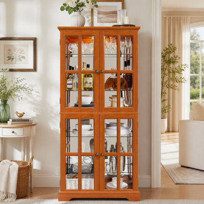 Vitrine de style rétro avec portes en verre pour objets de collection, ampoules incluses, idéale pour la maison ou le bureau