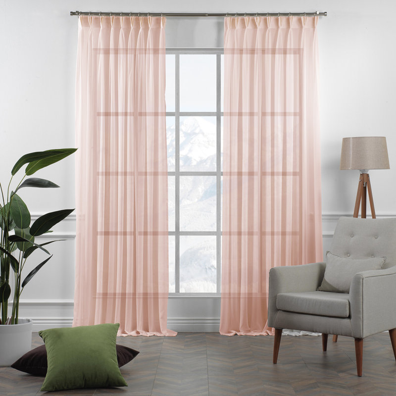 Sheer Single Curtain Panel, 190cm Width x 295cm Drop, Pink