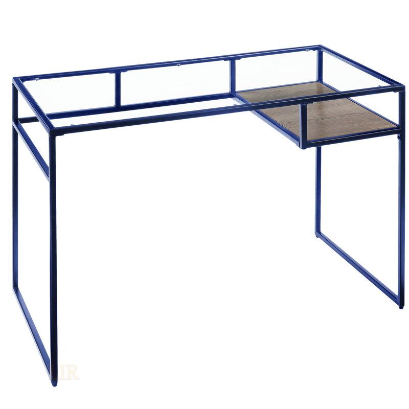 Yasin Glass Top & Blue Finish Writing Desk With Spacious Storage And Modern Design For Contemporary Workspaces
