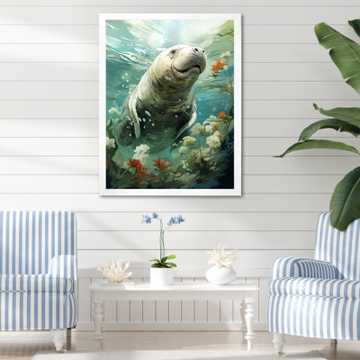 Green Manatee Grace 1 - Coastal Animal Wall Art