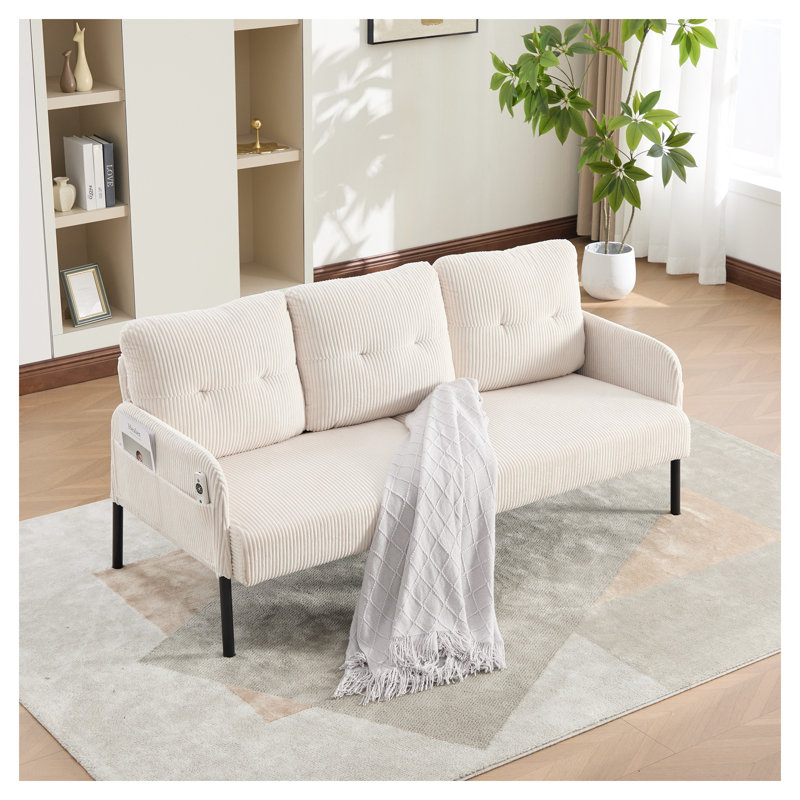Causeuse surdimensionnée en velours côtelé beige avec poches latérales et pieds en métal United Can Win