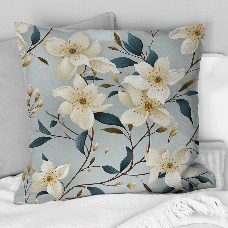 Coussin Subtle Whispers II - imprimé floral, H 16 po x l 16 po