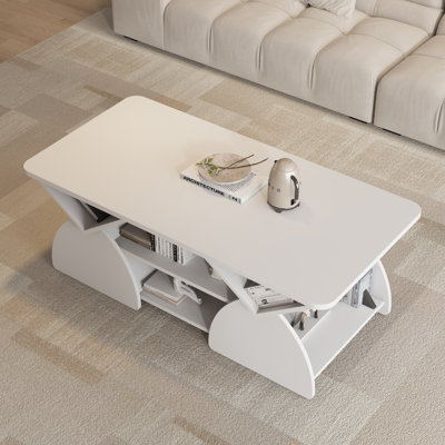 Table basse de coin arrondie avec tablettes ouvertes