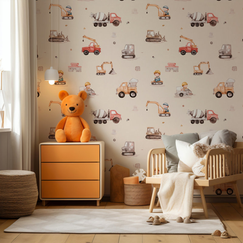 Construction Trucks Kids Wall Mural | Boys Room Peel and Stick Wallpaper | Nursery Removable Wall Décor, 40" L x 60" W