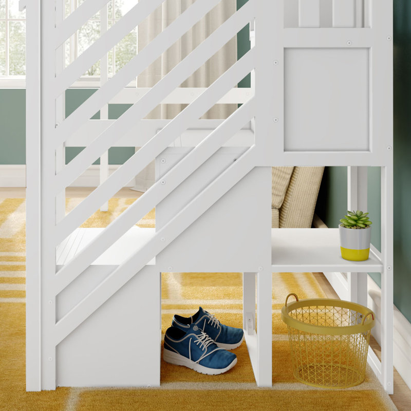 Lit mezzanine simple classique avec escalier, Blanc