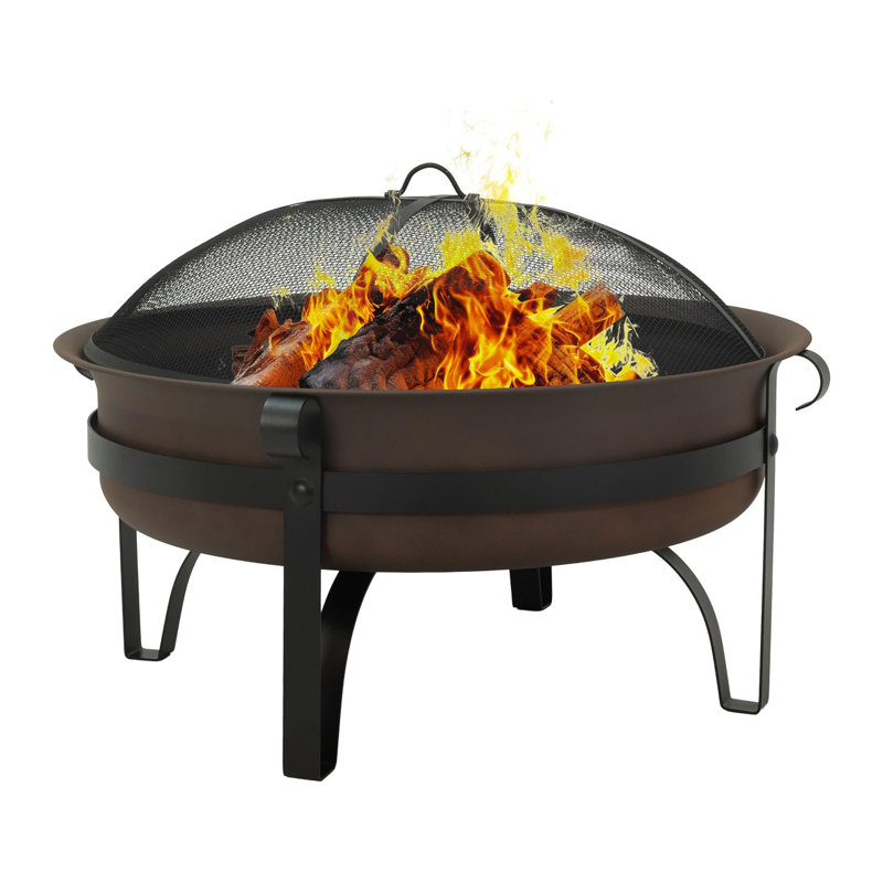 Foyer d'extérieur au feu de bois en acier avec couvercle DIDADI, poêle à cendres amovible, foyer d'extérieur au feu de bois de 34 po, rond, bronze foncé, pare-étincelles et tisonnier, foyer d'extérieur à chaudron en métal pour cour ou terrasse