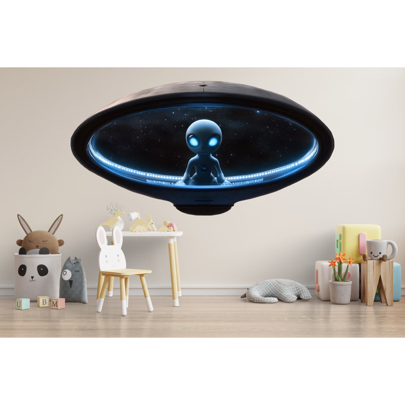 Art mural Alien UFO, chambre d'enfant bleu, H 24 po x l 13 po