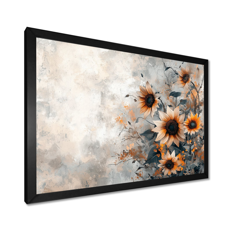 Donaho, hiver, tournesols, champs dans la campagne IV - tournesols, art mural, Reproduction encadrée d'une seule photo, Noir