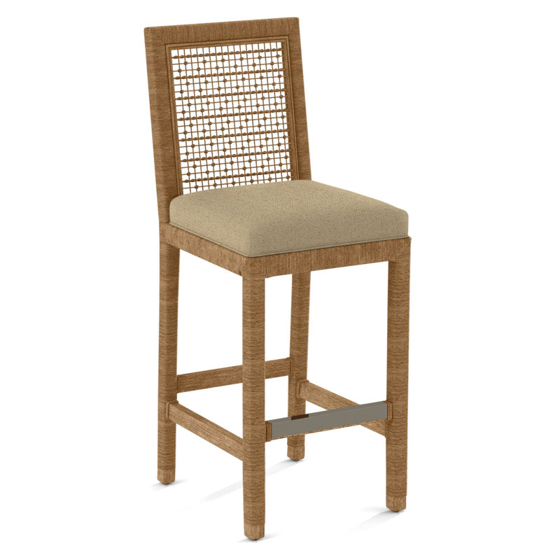Pine Isle Bar Stool, Sunbrella Beige Pinstripe; 6205-74, Honey