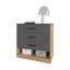 Commode avec 3 tiroirs et tablette ouverte Lowrys, chêne naturel et gris mat