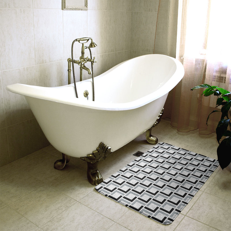 Tapis pour salle de bain Luxury, l 21 po x L 34 po, Blanc / Noir / Argent