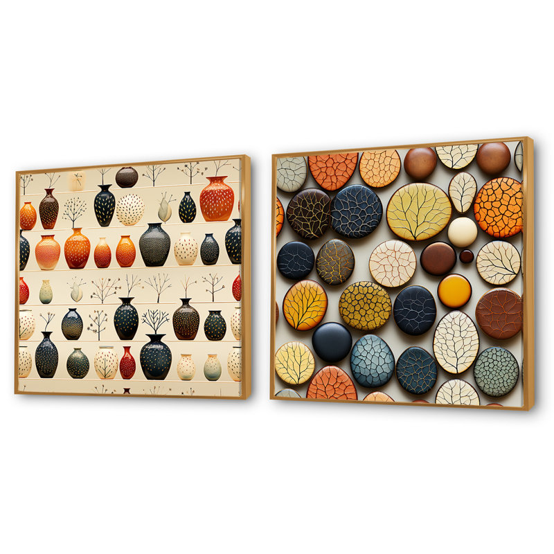 Kevin - Ensemble de 2 collages abstraits de natures mortes, Cadre flottant doré, H 16 po x l 33 po